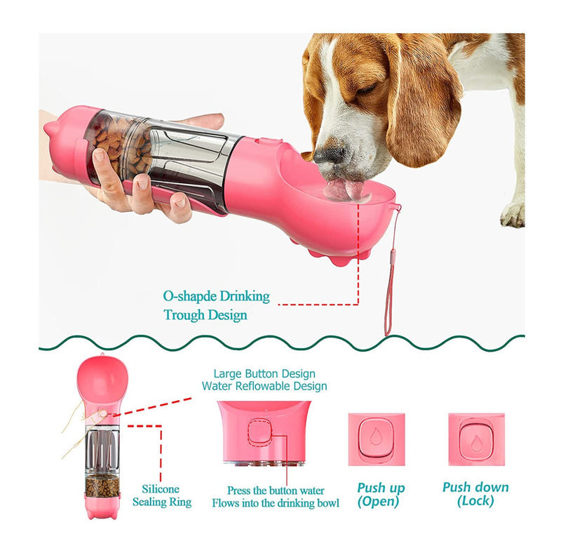 Bebedero Botella de agua de viaje para Mascotas 4 en 1