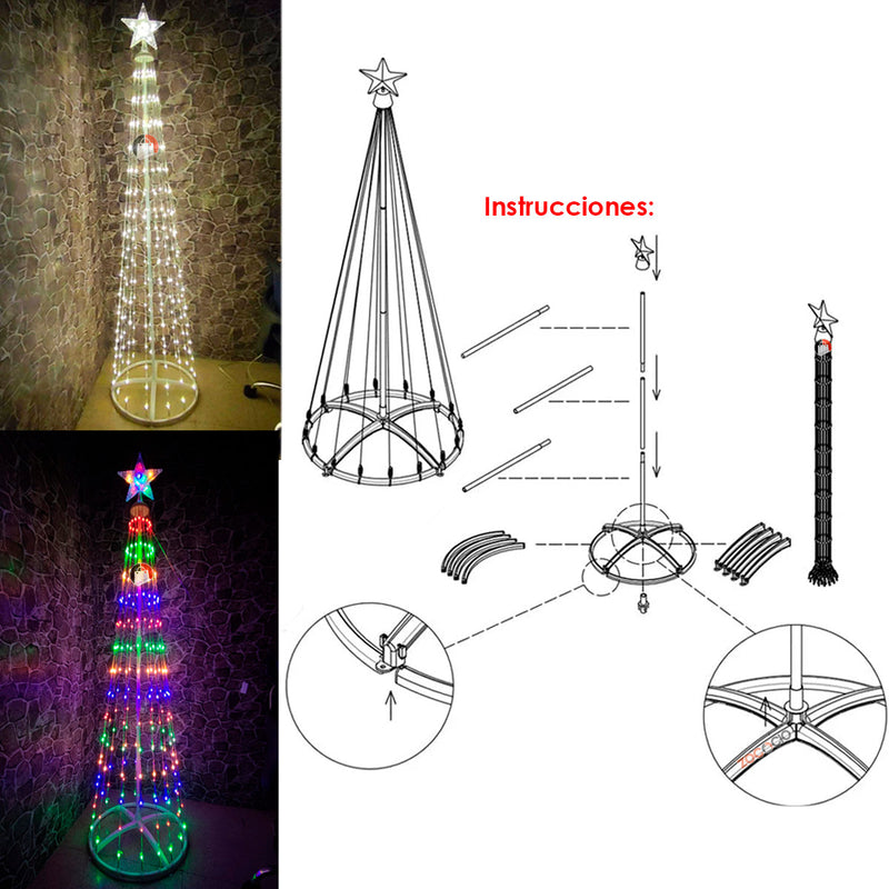 Arbol Conico Luces Navideño Armable 180cm